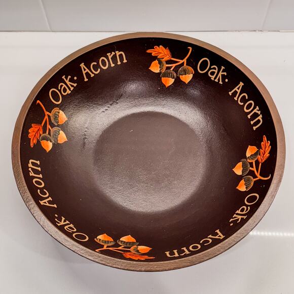 Vintage Hand Painted Oak and Acorn Fall Bowl-Designs by Kathy, Fall Decor-11”H - Picture 2 of 7